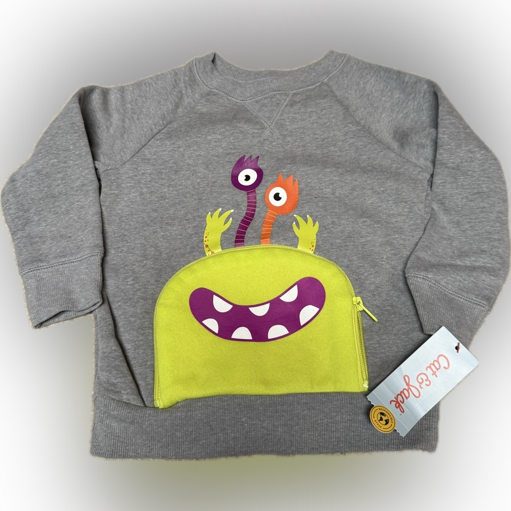 NWT Cat & Jack Gray Sweatshirt with Colorful Monster Design
